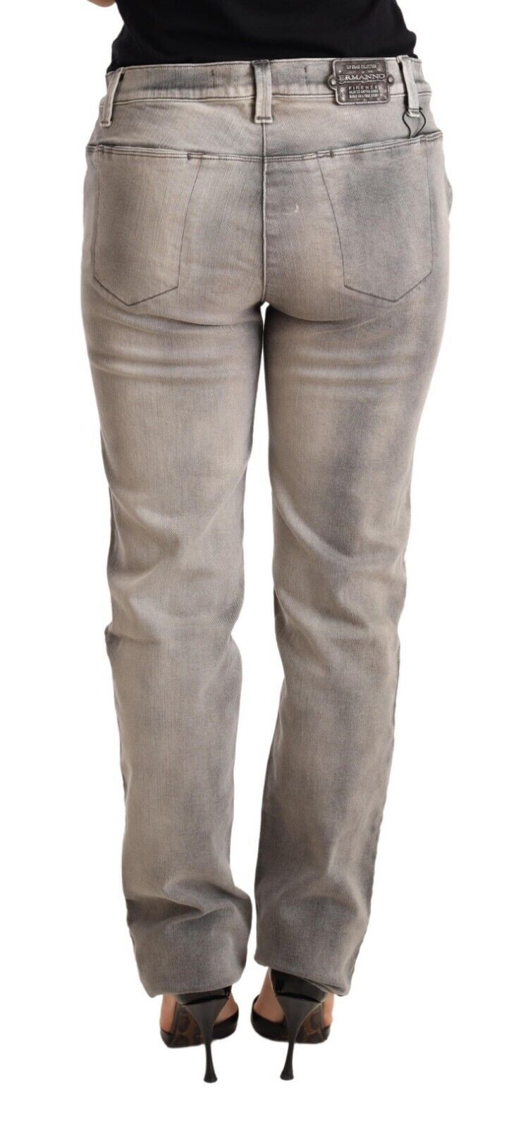 Ermanno Scervino Grey washed cotton skinny trousers with low waist