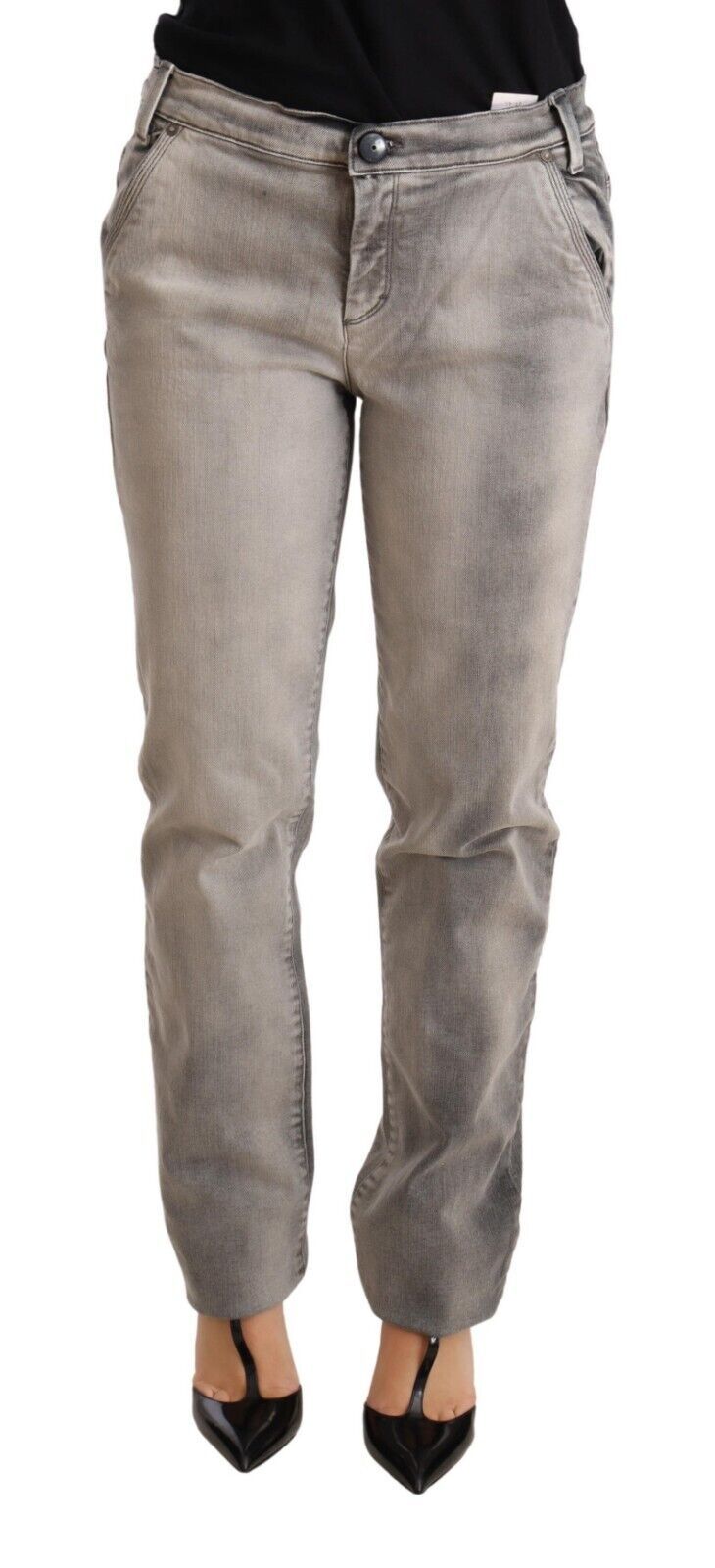 Ermanno Scervino Grey washed cotton skinny trousers with low waist