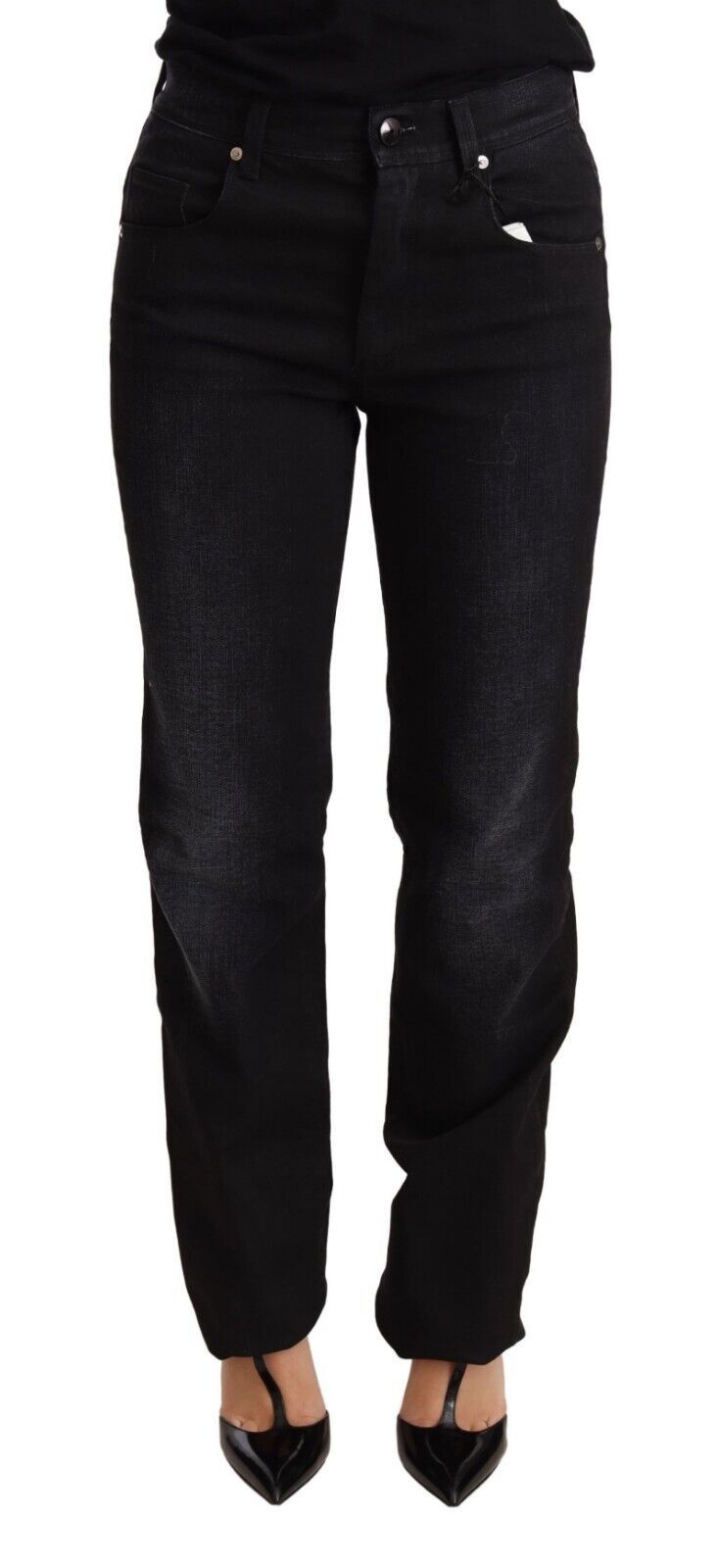 Ermanno Scervino Black Washed Straight Denim Pants Cotton Jeans