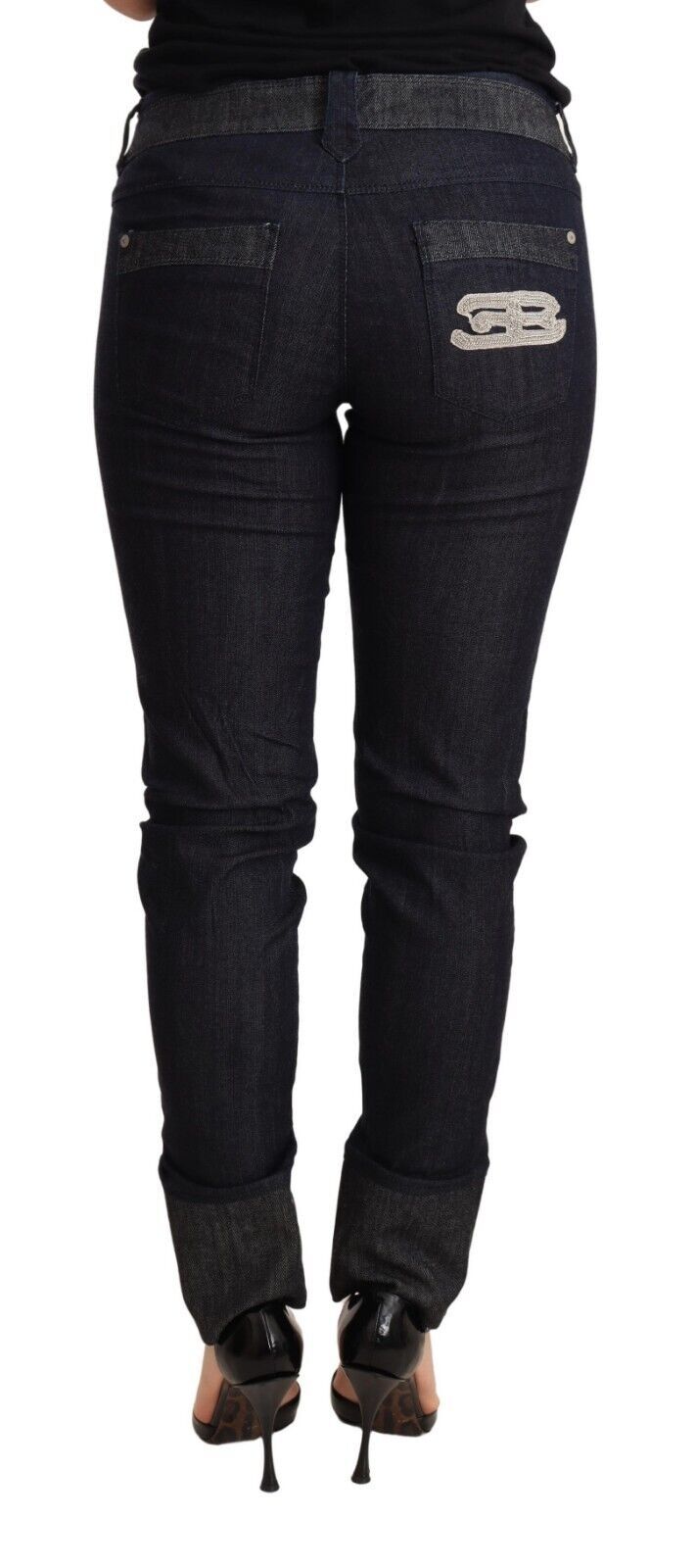 Ermanno Scervino Blue Skinny Denim Pants with Folded Hem Cotton Jeans