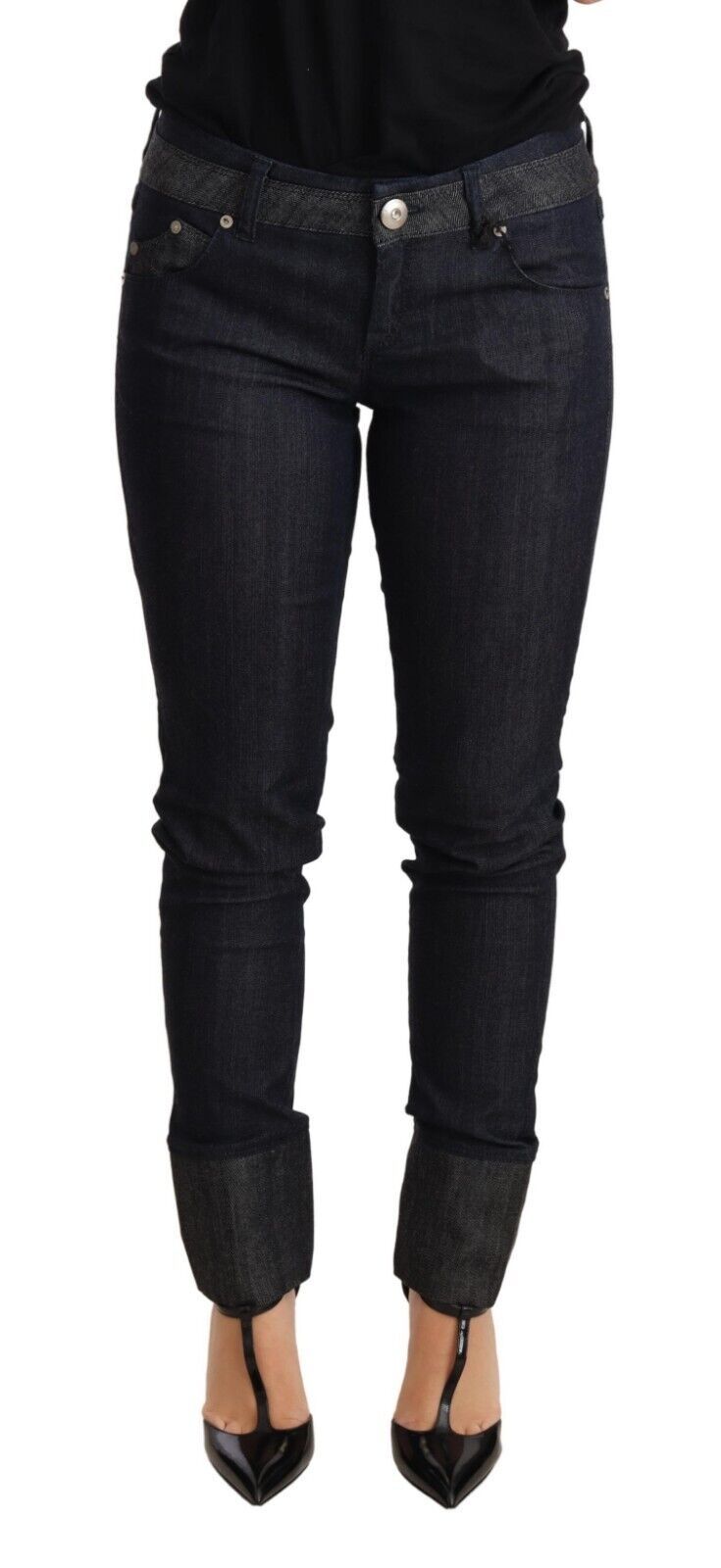 Ermanno Scervino Blue Skinny Denim Pants with Folded Hem Cotton Jeans