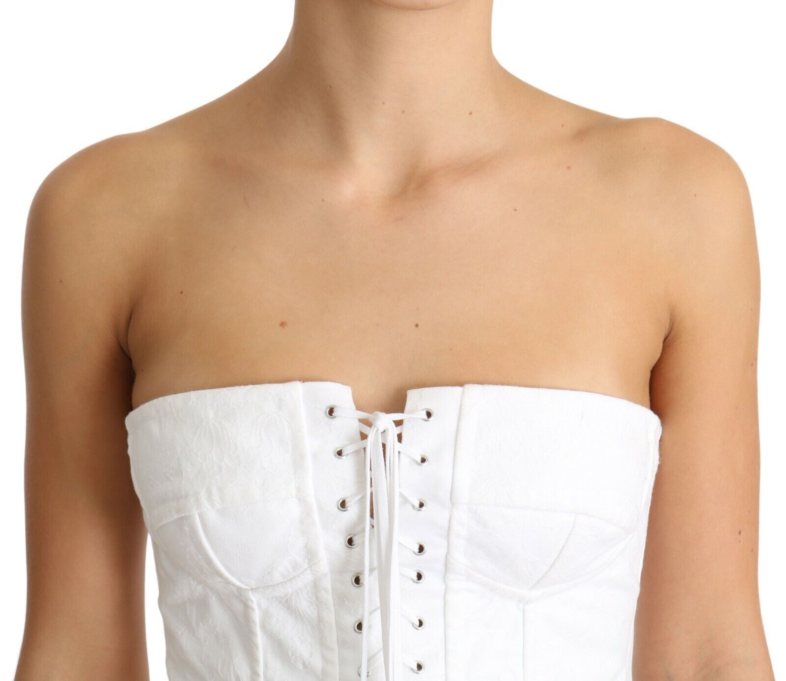 Dolce & Gabbana Weißes PALERMO Bustier Baumwolle Top Korsett