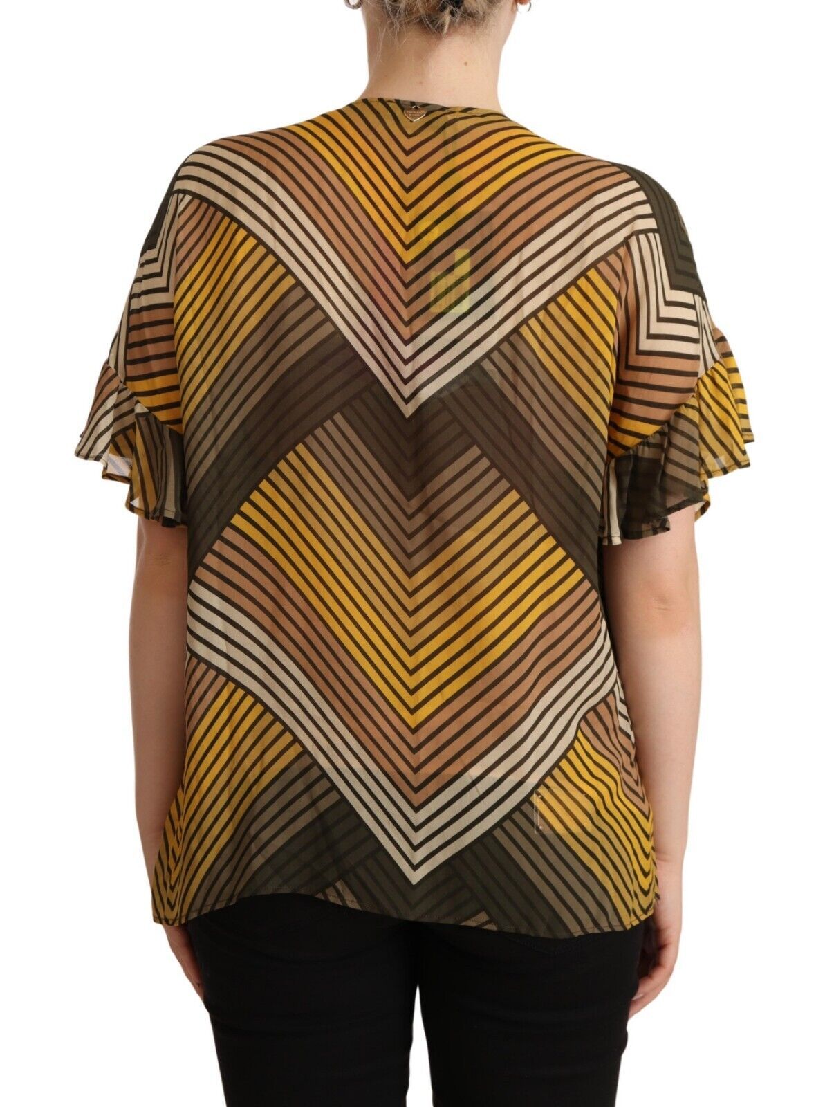 Twinset Multicolor Streifen Kurzarm Rundhalsausschnitt Top Bluse