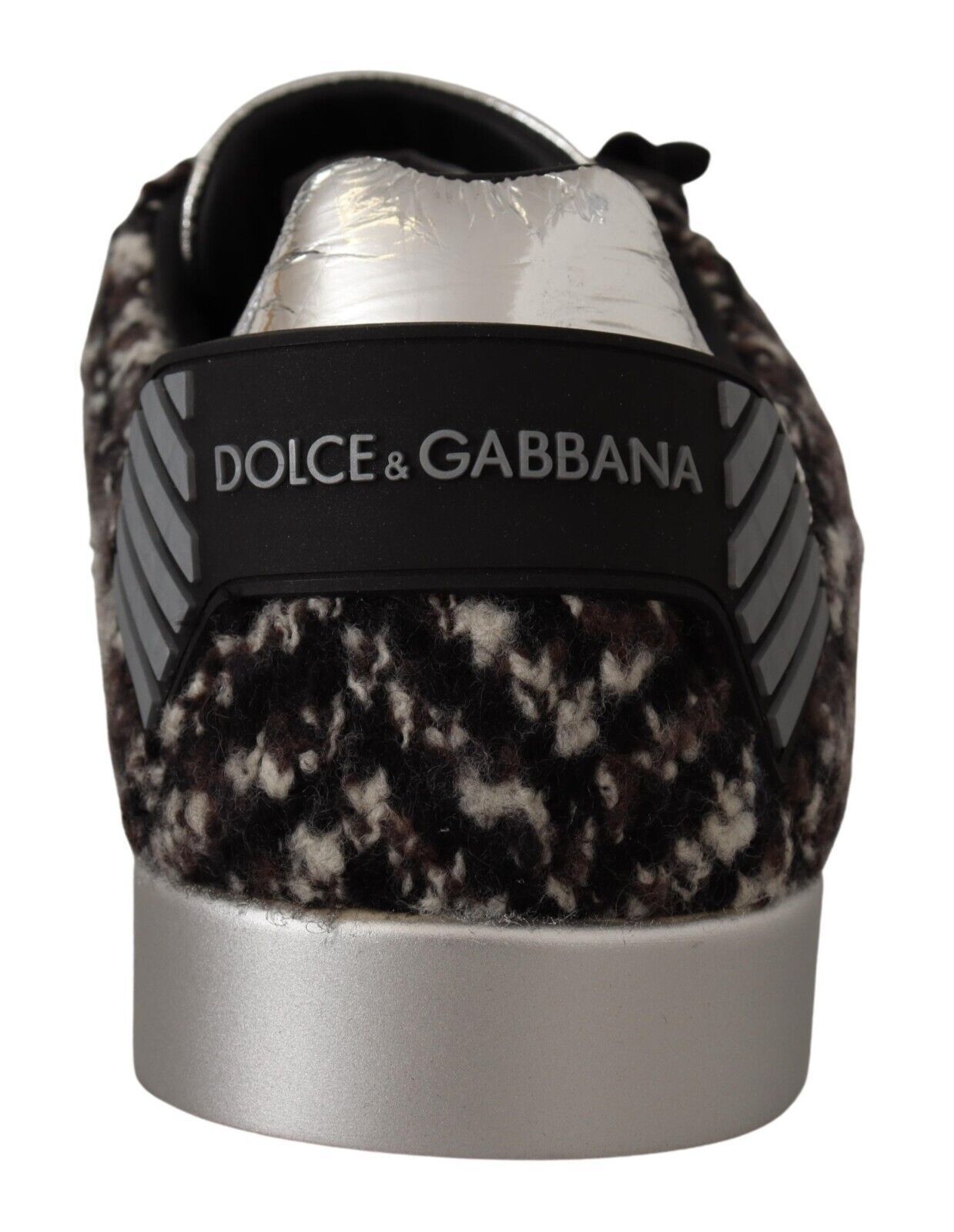 Dolce & Gabbana Silber Leder Braun Baumwolle Wolle Turnschuhe Schuhe