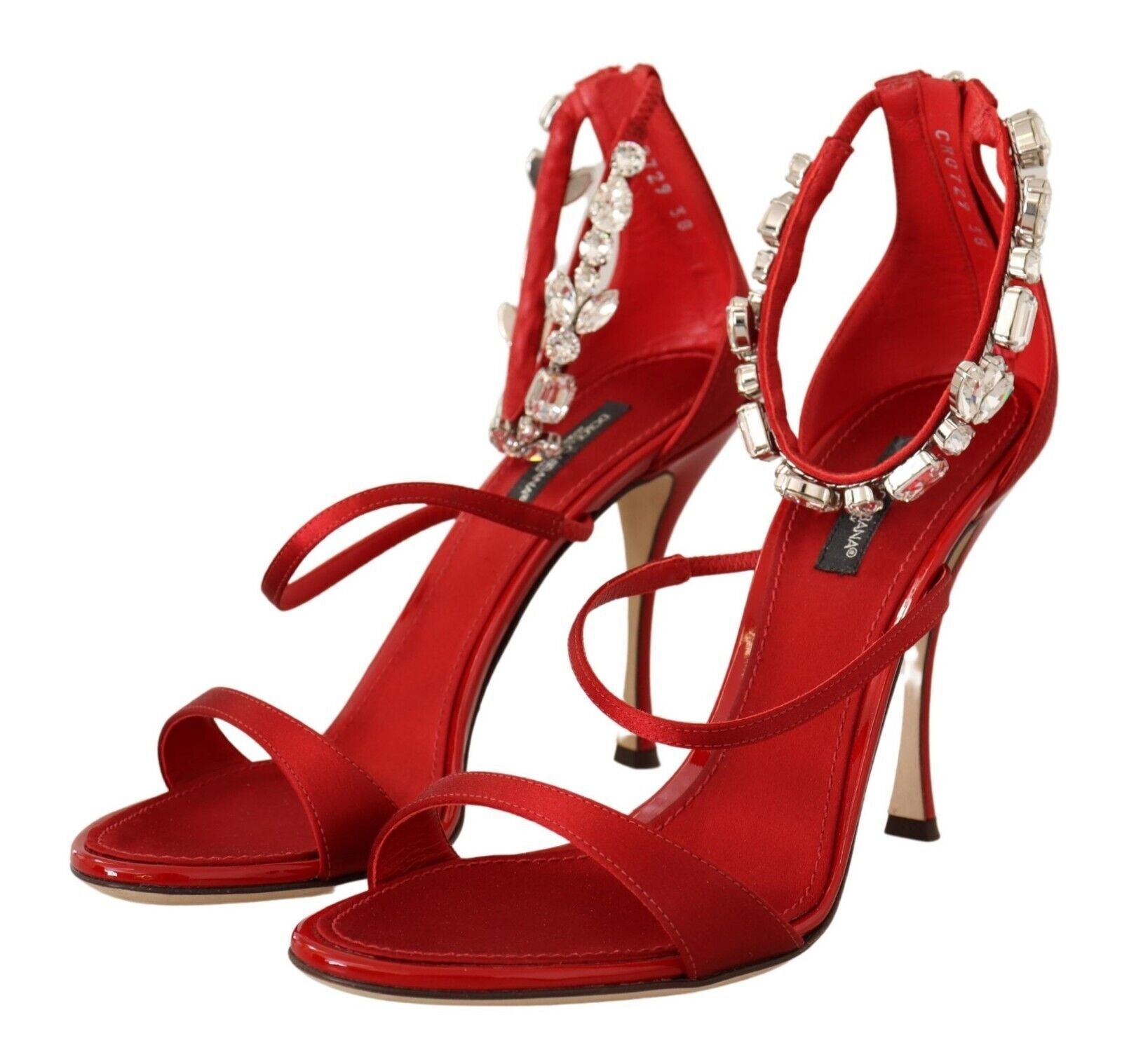 Dolce & Gabbana Rot Satin Kristalle Sandalen Keira Heels Schuhe