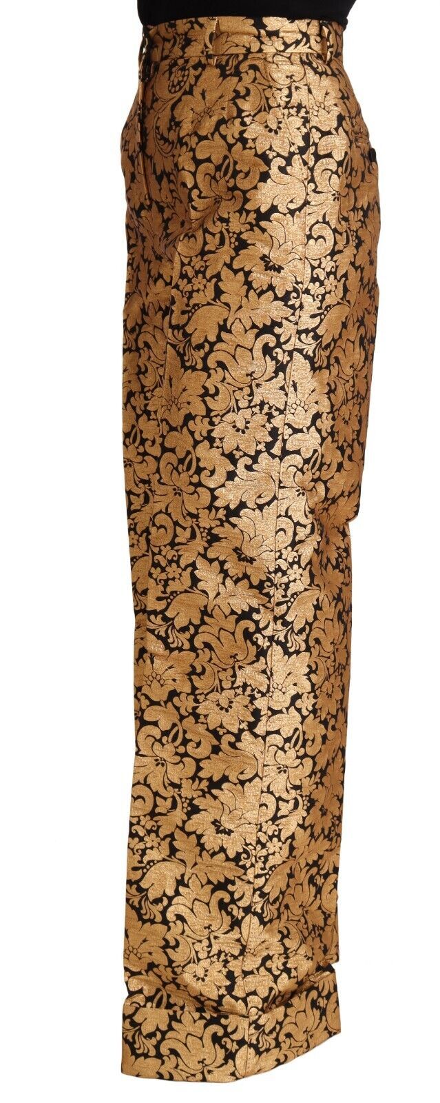 Dolce & Gabbana Goldfarbene, geblümte Jacquard-Hose aus geradem Polyester