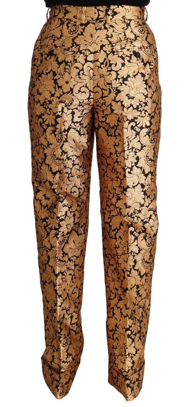 Dolce & Gabbana Goldfarbene, geblümte Jacquard-Hose aus geradem Polyester