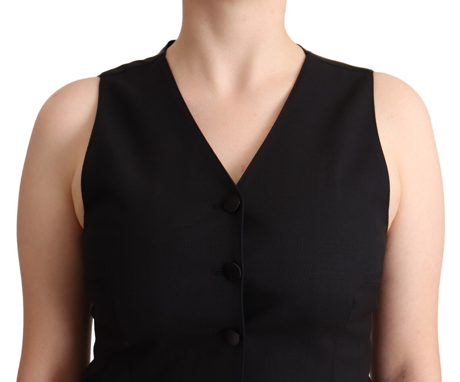 Dolce &amp; Gabbana Black sleeveless viscose button-front vest top