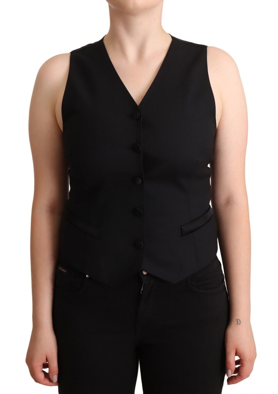 Dolce &amp; Gabbana Black sleeveless viscose button-front vest top