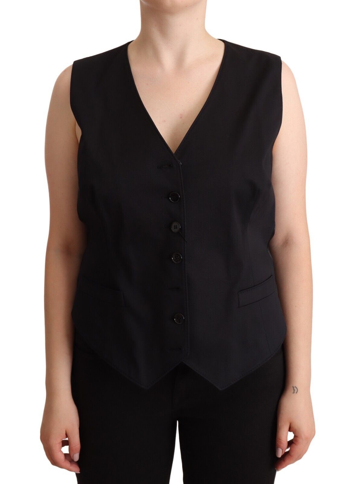 Dolce &amp; Gabbana Black Button Down Sleeveless Vest Waistcoat Top