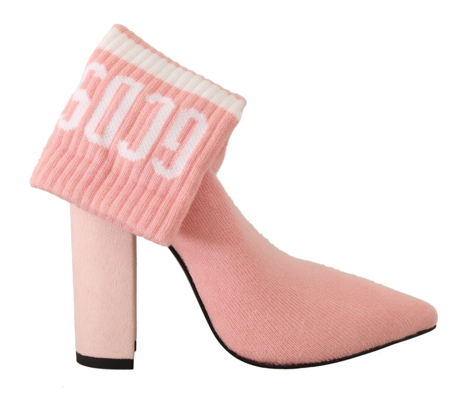 GCDS Pink Suede Logo Sock Block Heel Ankle Boots Shoes
