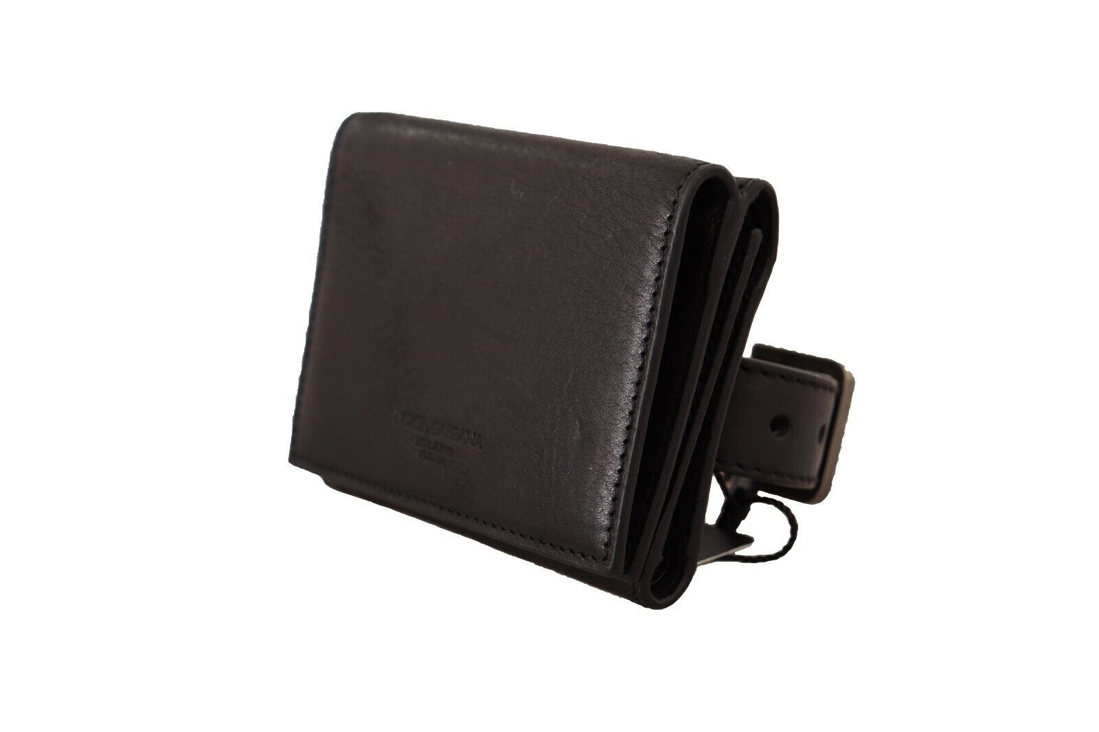 Dolce &amp; Gabbana Black Leather Trifold Wallet Belt Multi Kit Wallet