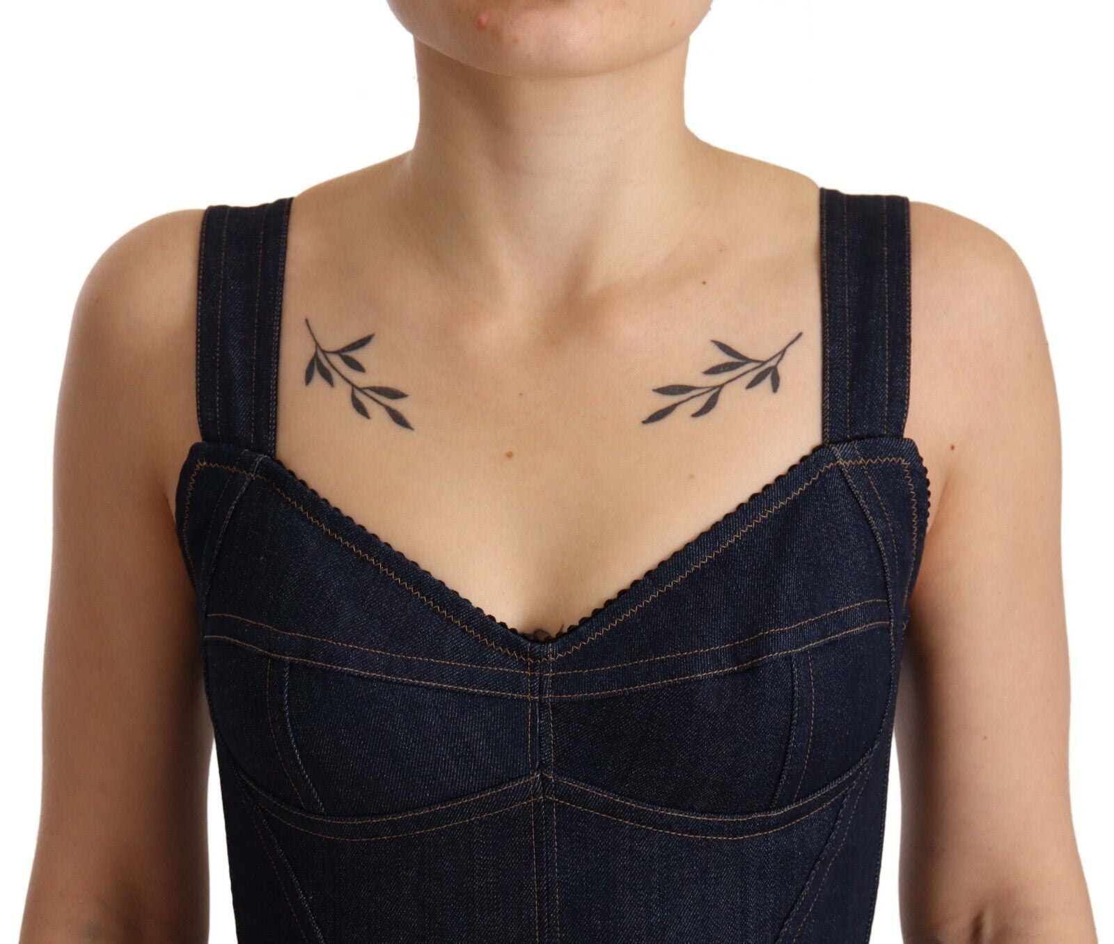 Dolce & Gabbana Dunkelblaues Baumwoll-Denim-Midikleid