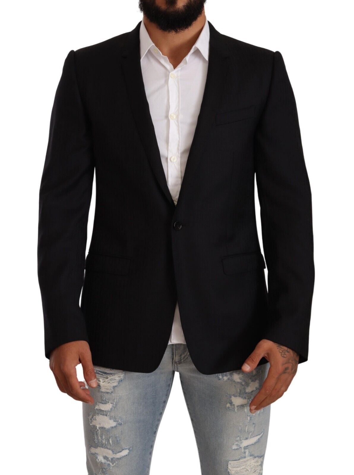Dolce &amp; Gabbana Black Single-Breasted Wool Suit GOLD Jacket