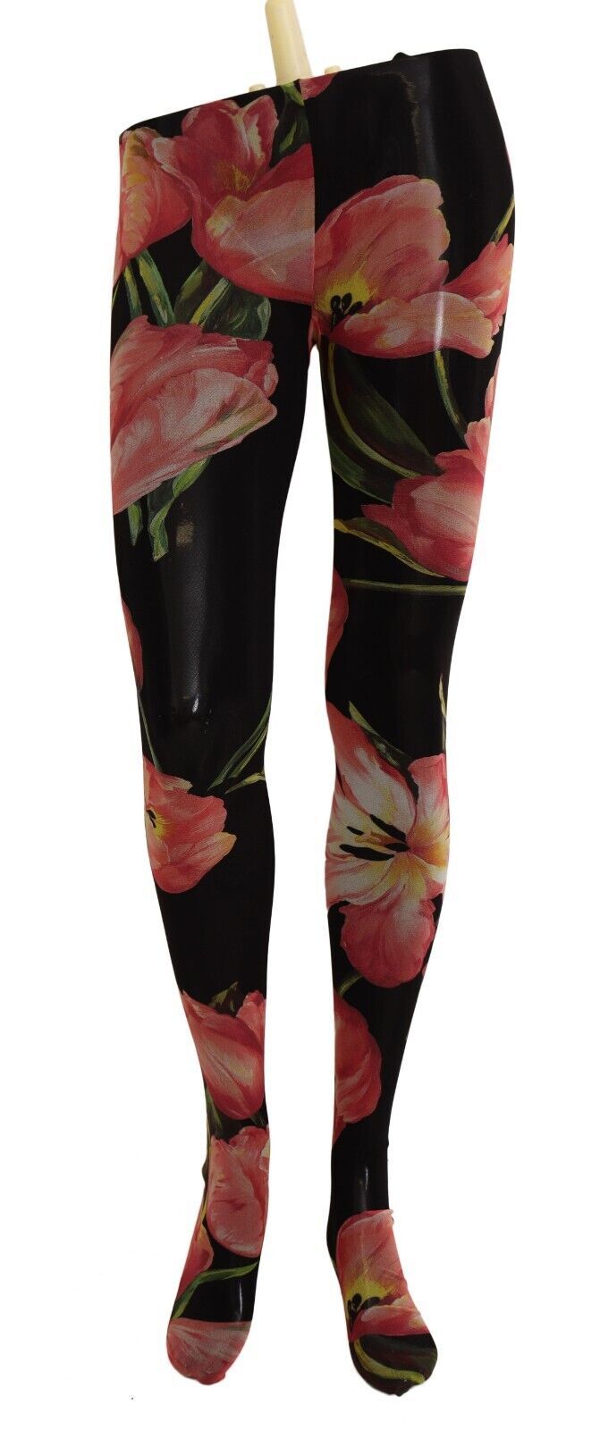 Dolce & Gabbana Schwarze Nylonstrümpfe mit Blumendruck
