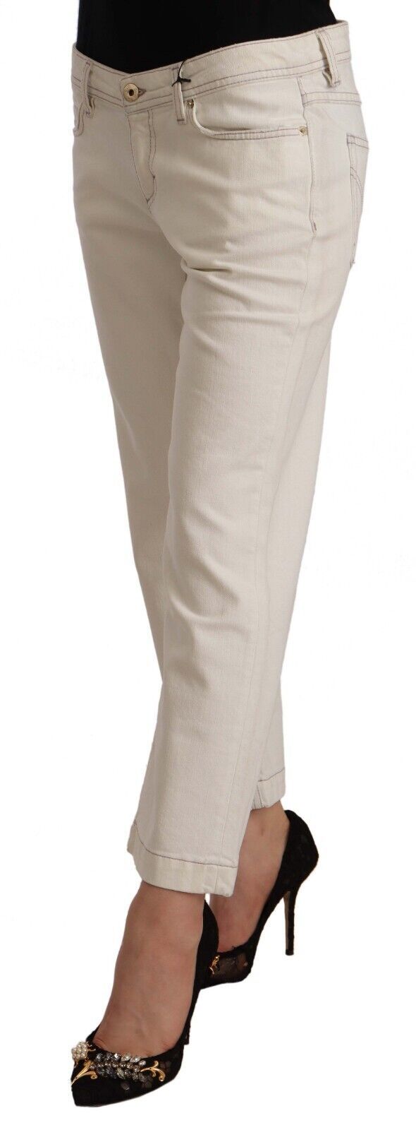 Dolce &amp; Gabbana Off White Pamuklu Geniş Paça Kısa Kot Pantolon