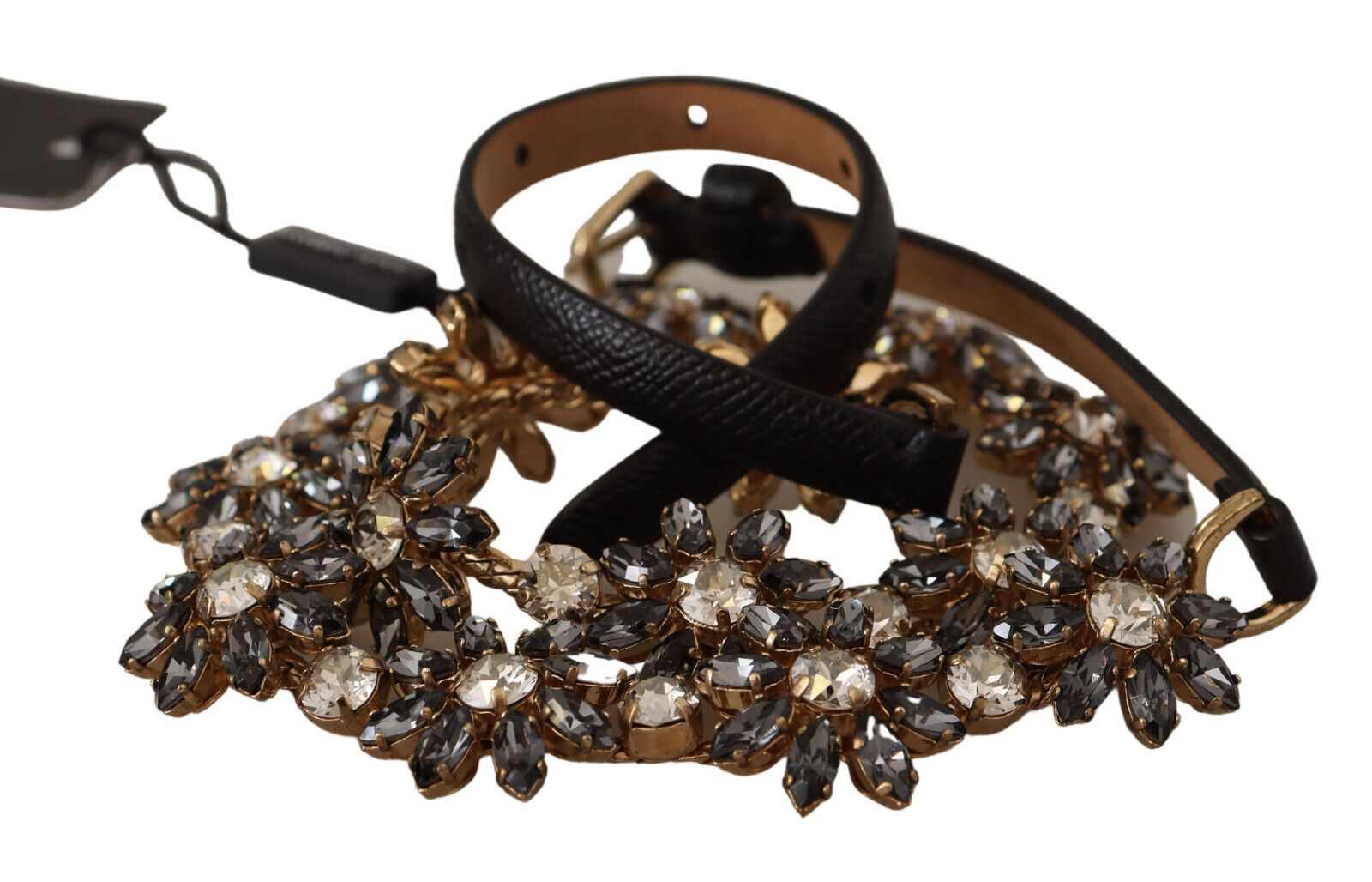 Dolce &amp; Gabbana Black Daisy Crystal Belt with Dauphine Structure