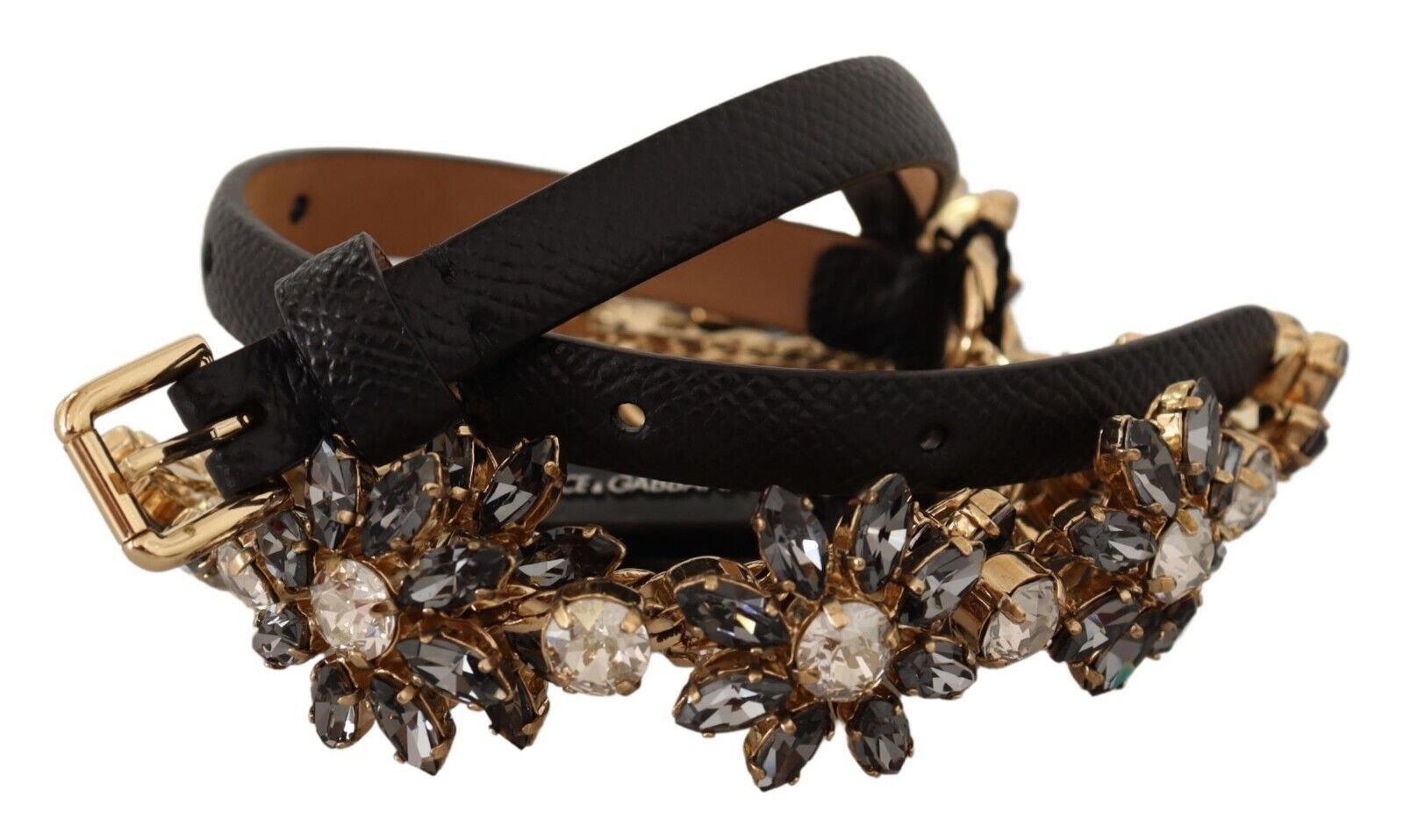 Dolce &amp; Gabbana Black Daisy Crystal Belt with Dauphine Structure