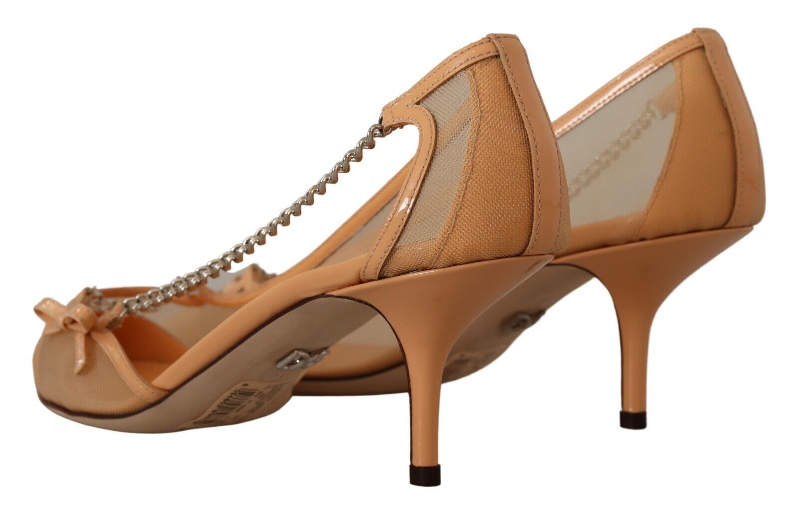 Dolce &amp; Gabbana Peach Mesh Leather Chain Heels Pumps Shoes