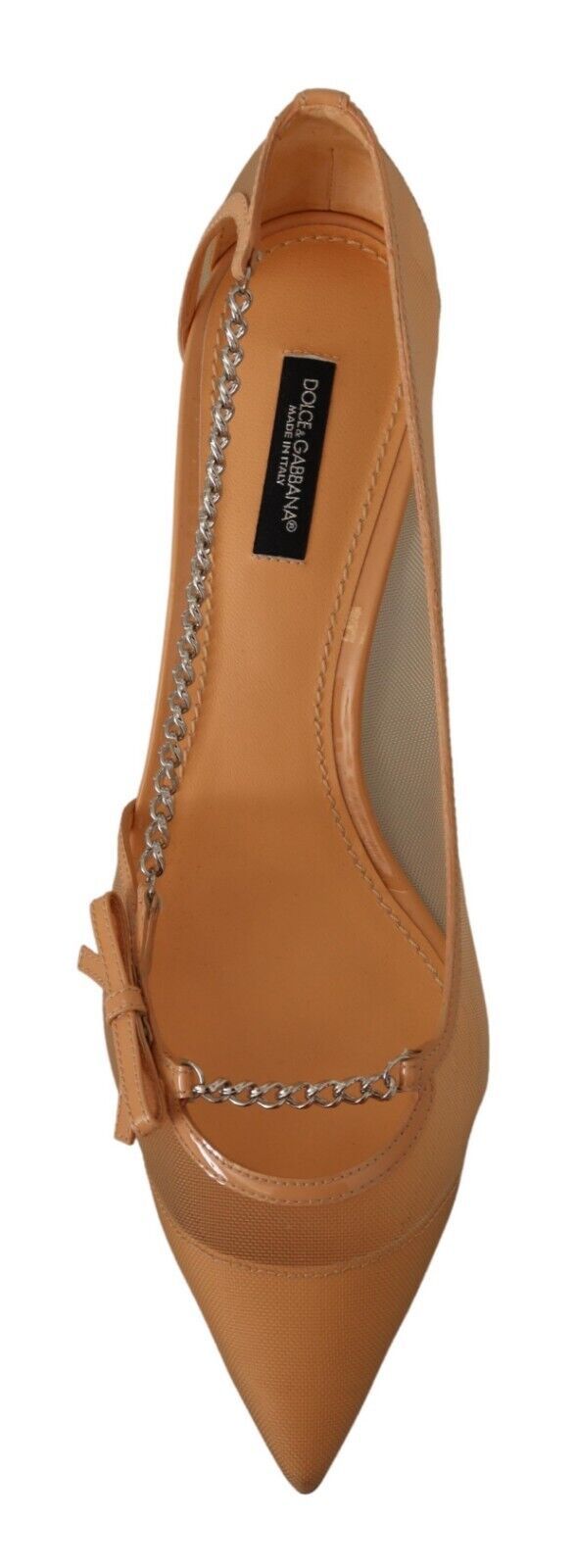 Dolce &amp; Gabbana Peach Mesh Leather Chain Heels Pumps Shoes