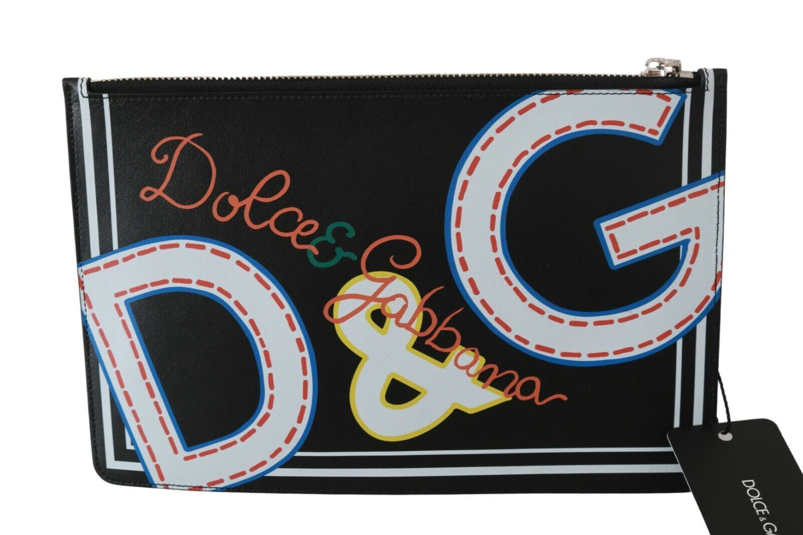 Dolce &amp; Gabbana Black DG Print Men's Zipper Coin Purse Leather Wallet