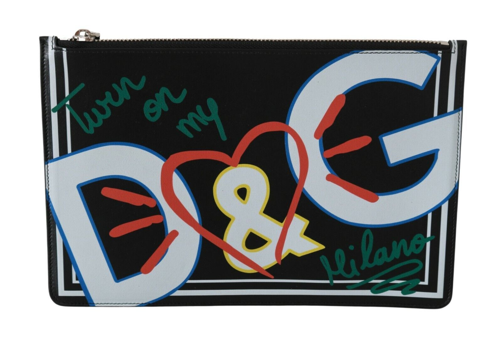 Dolce &amp; Gabbana Black DG Print Men's Zipper Coin Purse Leather Wallet