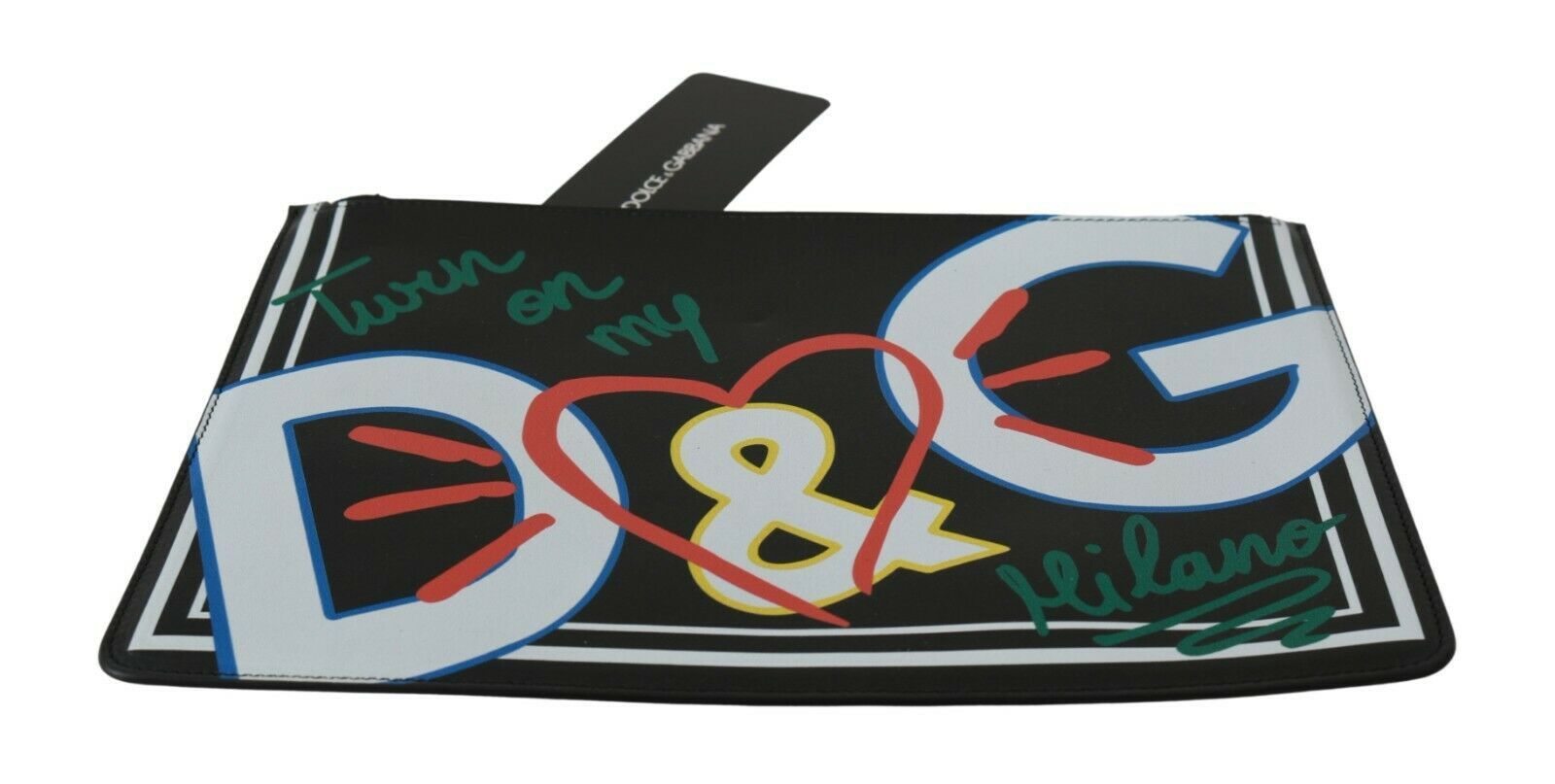 Dolce &amp; Gabbana Black DG Print Men's Zipper Coin Purse Leather Wallet