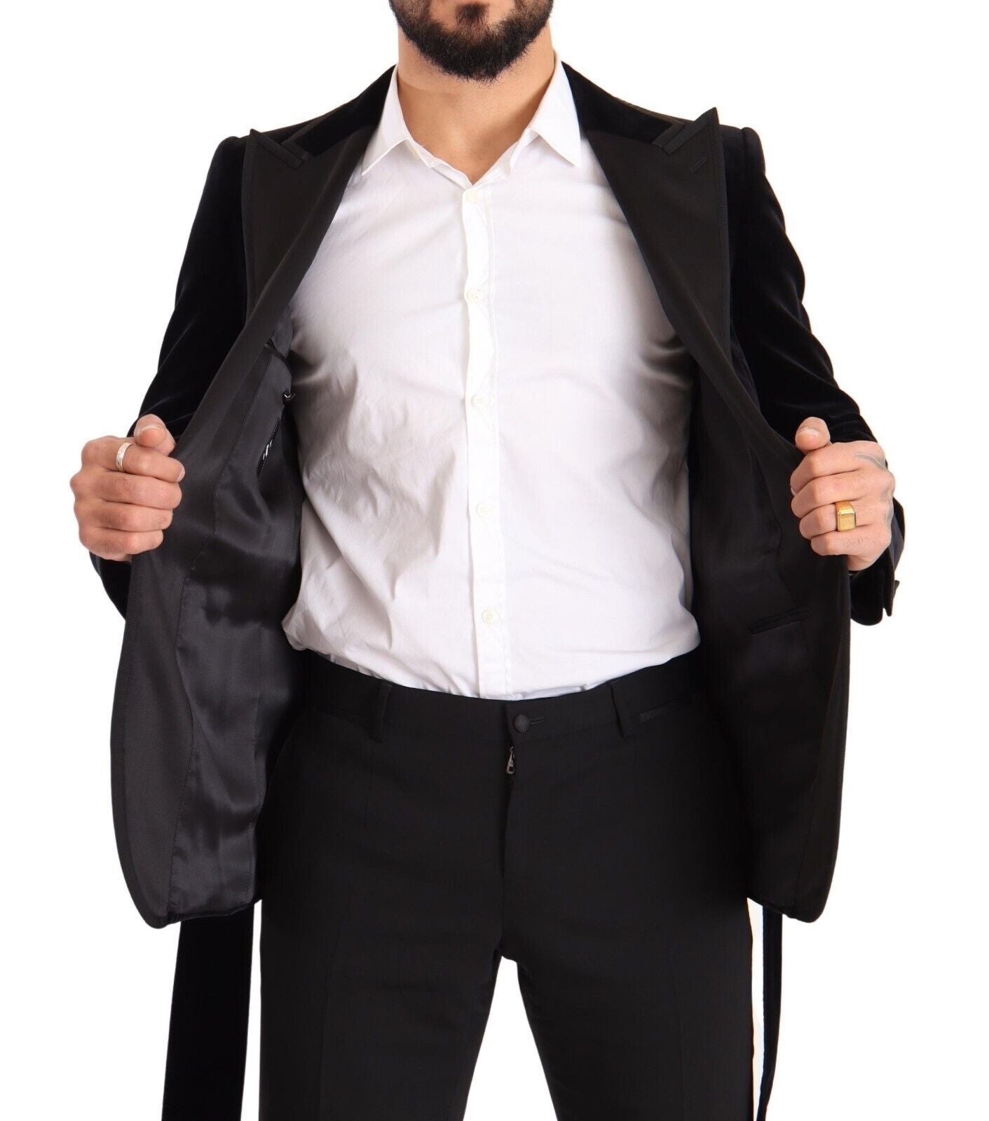 Dolce &amp; Gabbana Black single-breasted velvet one-button blazer