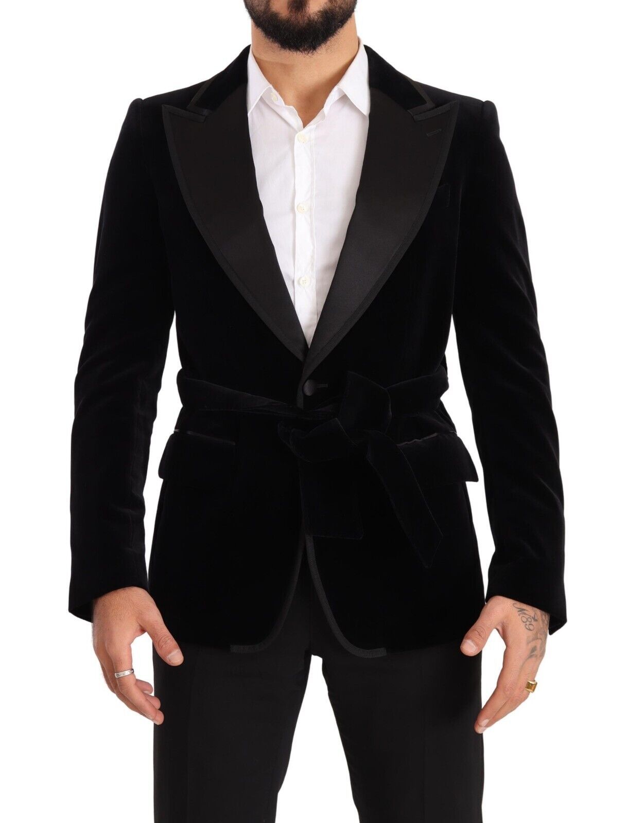 Dolce &amp; Gabbana Black single-breasted velvet one-button blazer