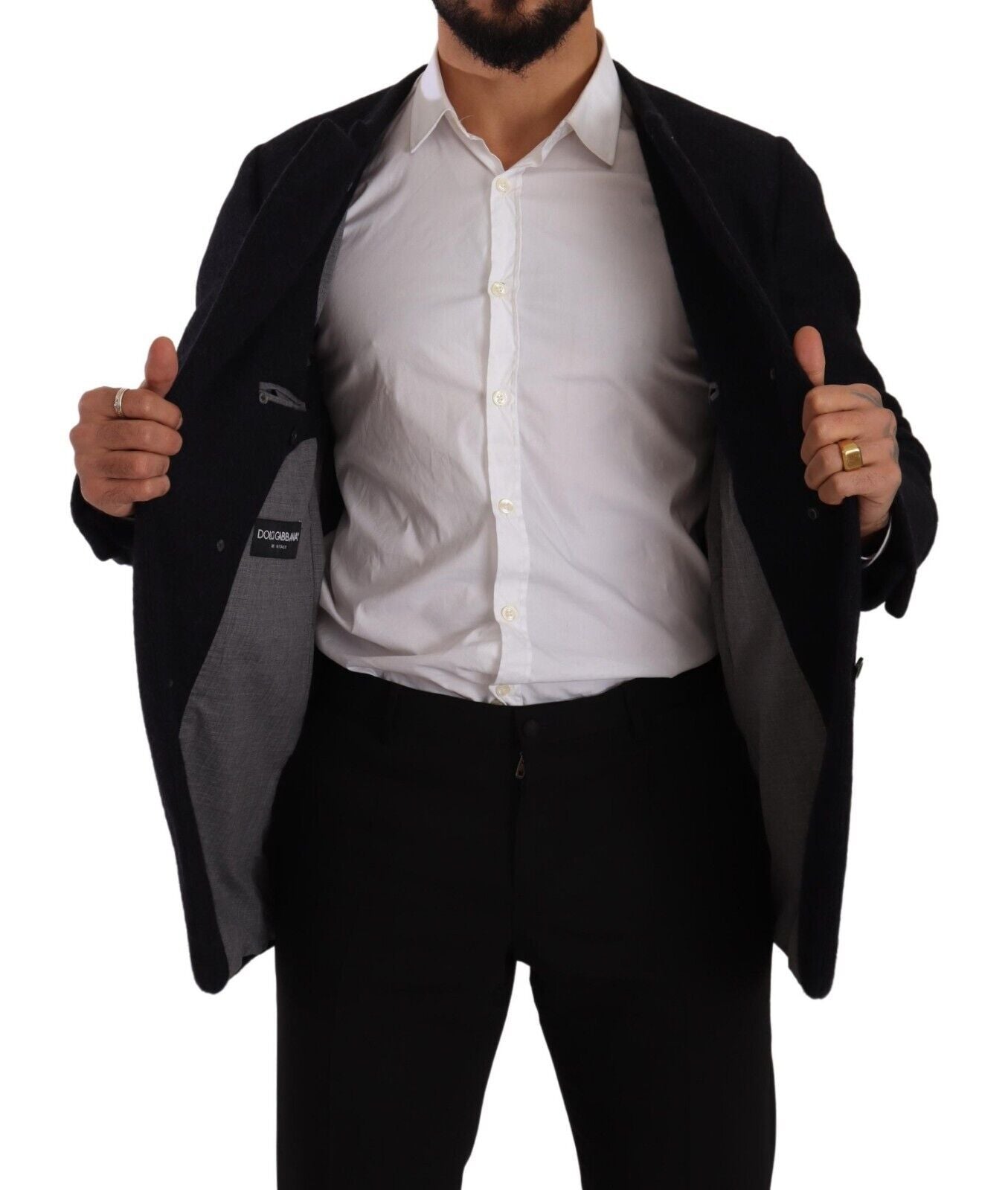 Dolce &amp; Gabbana Grey Alpaca Button Down Men's Coat Jacket