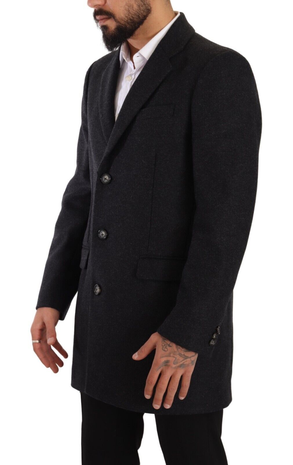 Dolce & Gabbana Dunkelgrau Wolle über Trenchcoat Männer Jacke