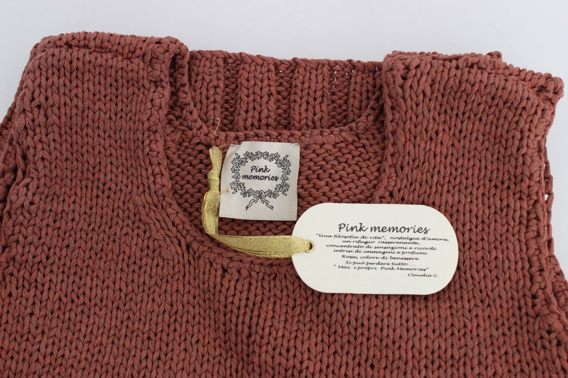 PINK MEMORIES Roter ärmelloser Strickpullover aus einer Baumwollmischung
