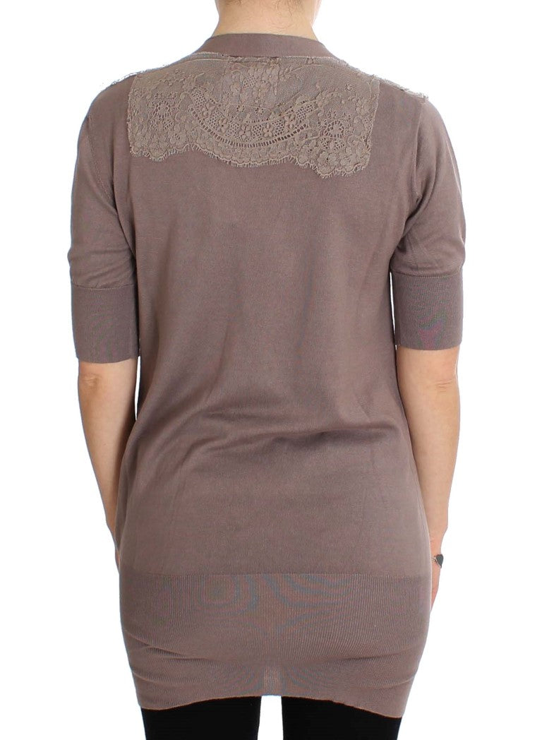 PINK MEMORIES Purple cotton cardigan with lace