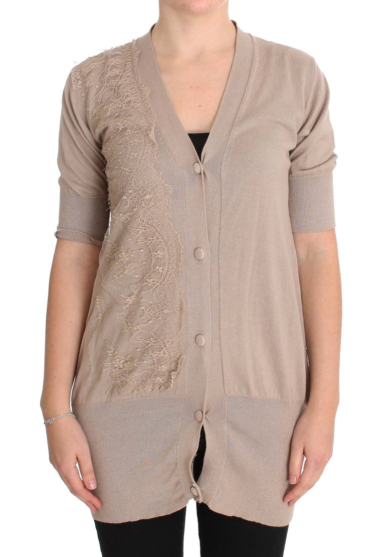 PINK MEMORIES Pink cotton cardigan with lace