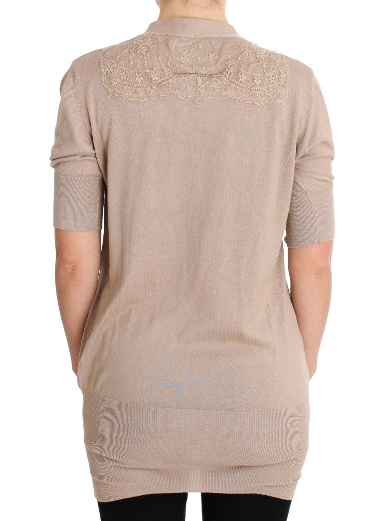 PINK MEMORIES Pink cotton cardigan with lace