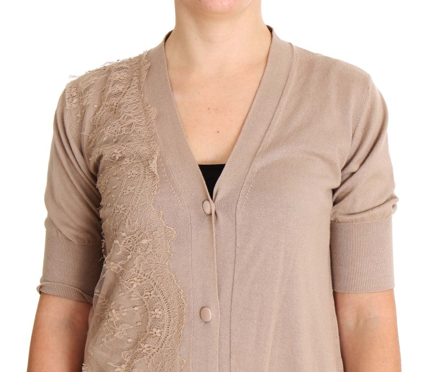 PINK MEMORIES Pink cotton cardigan with lace