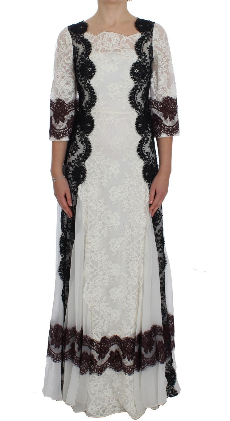 Dolce &amp; Gabbana white floral lace full-length dress