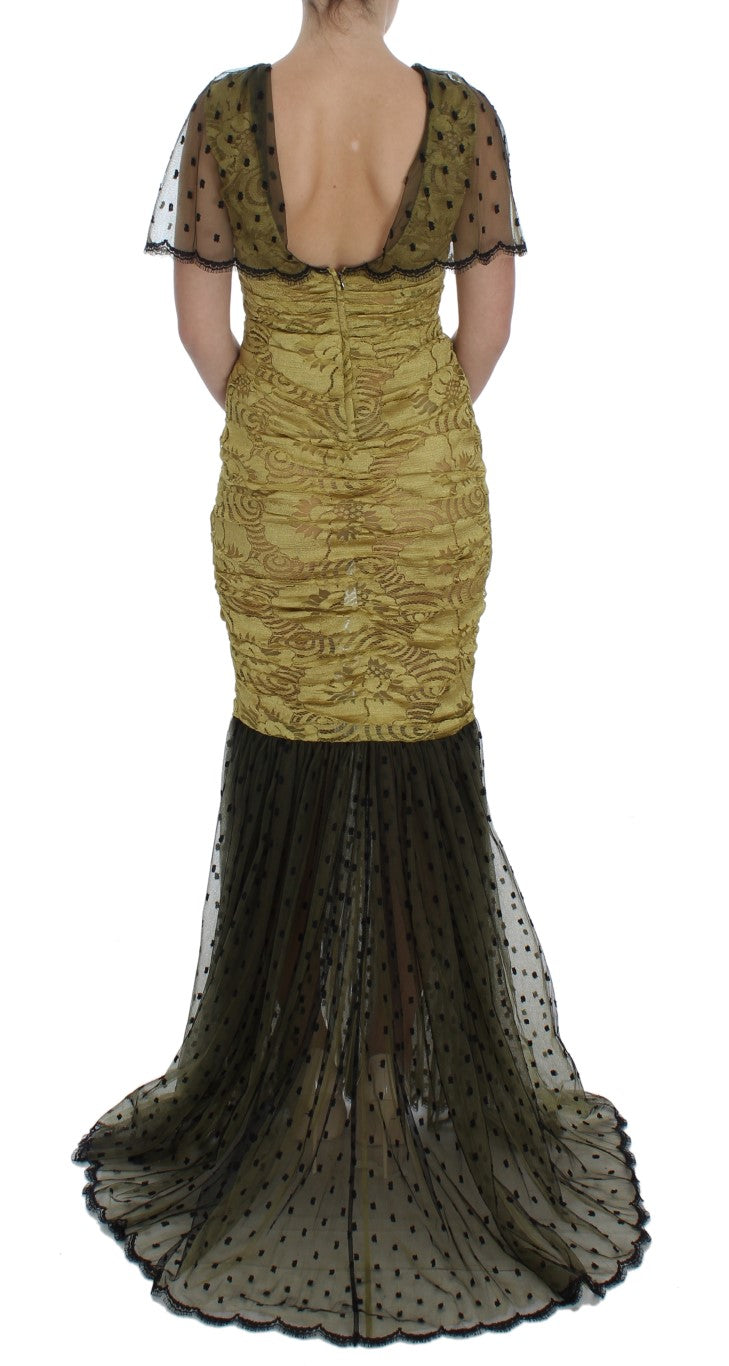 Dolce &amp; Gabbana yellow and black floral lace dress by Ricamo