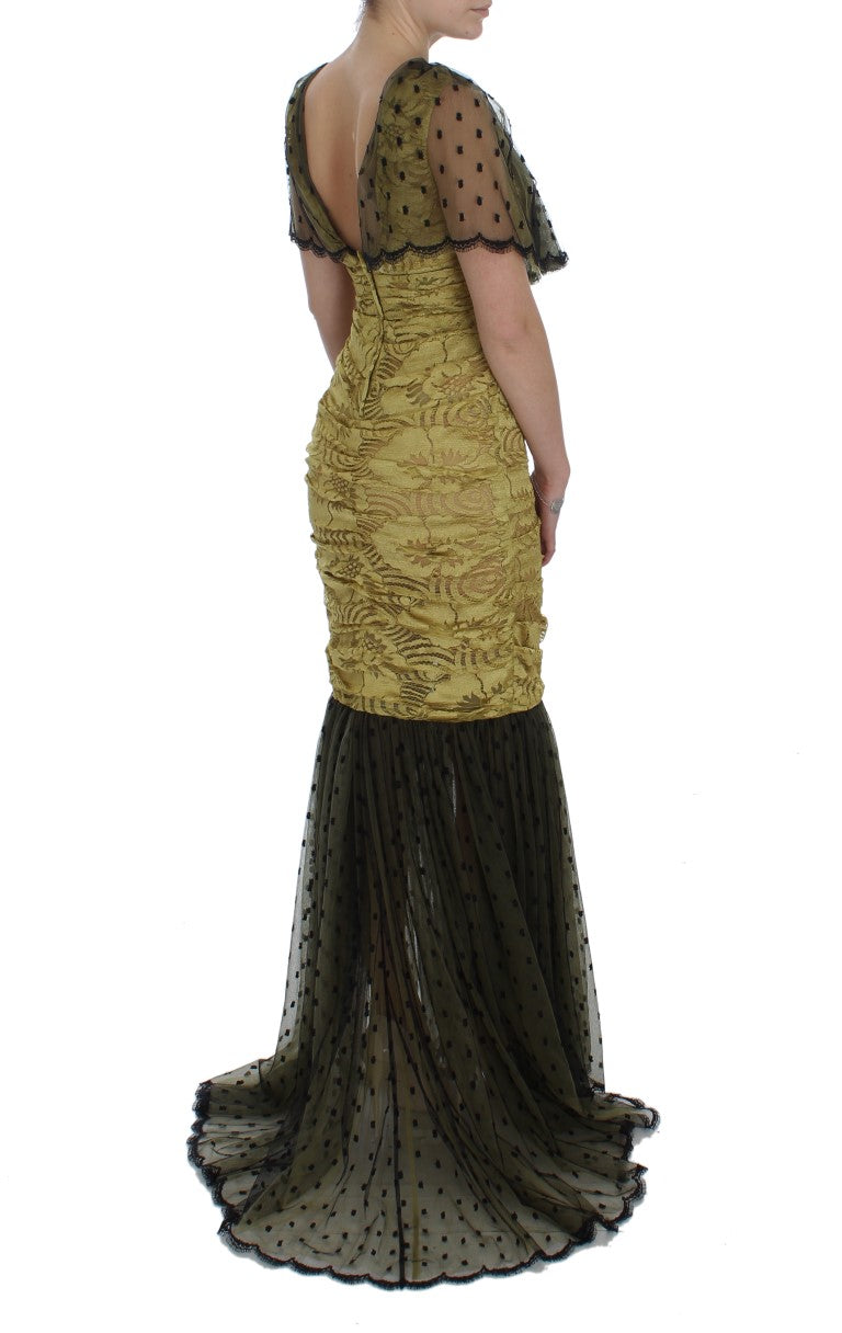 Dolce &amp; Gabbana yellow and black floral lace dress by Ricamo