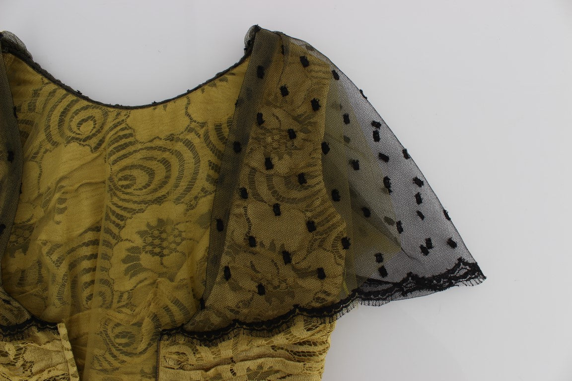 Dolce &amp; Gabbana yellow and black floral lace dress by Ricamo