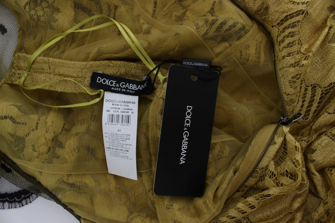 Dolce &amp; Gabbana yellow and black floral lace dress by Ricamo