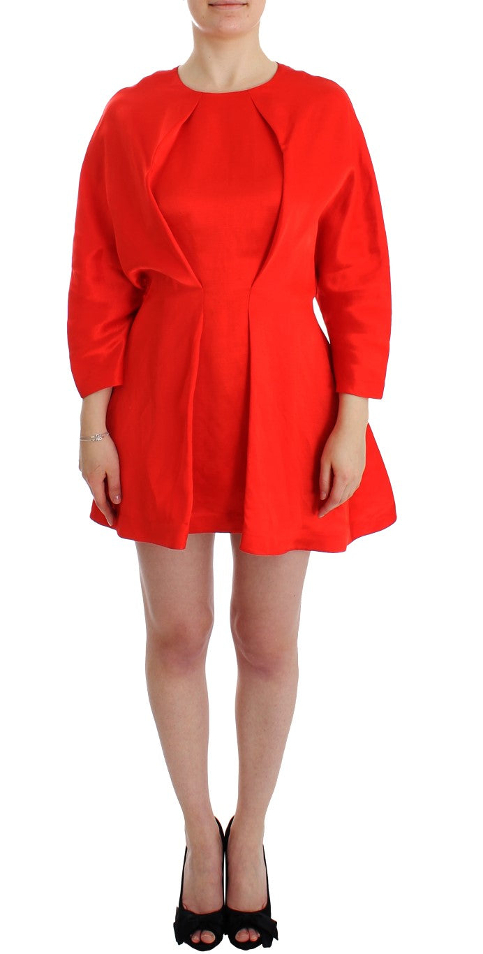 Fyodor Golan Red 3/4-Sleeve Linen Mini Sheath Dress