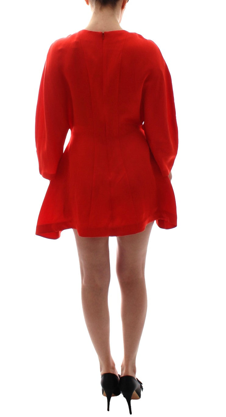 Fyodor Golan Red 3/4-Sleeve Linen Mini Sheath Dress