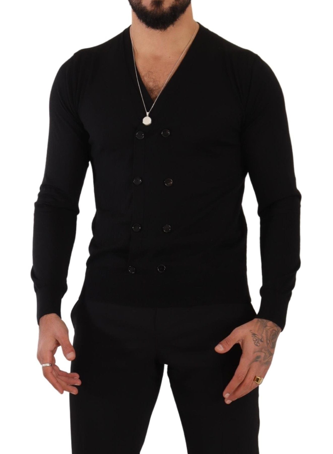 Dolce &amp; Gabbana Black button-front cashmere knit sweater
