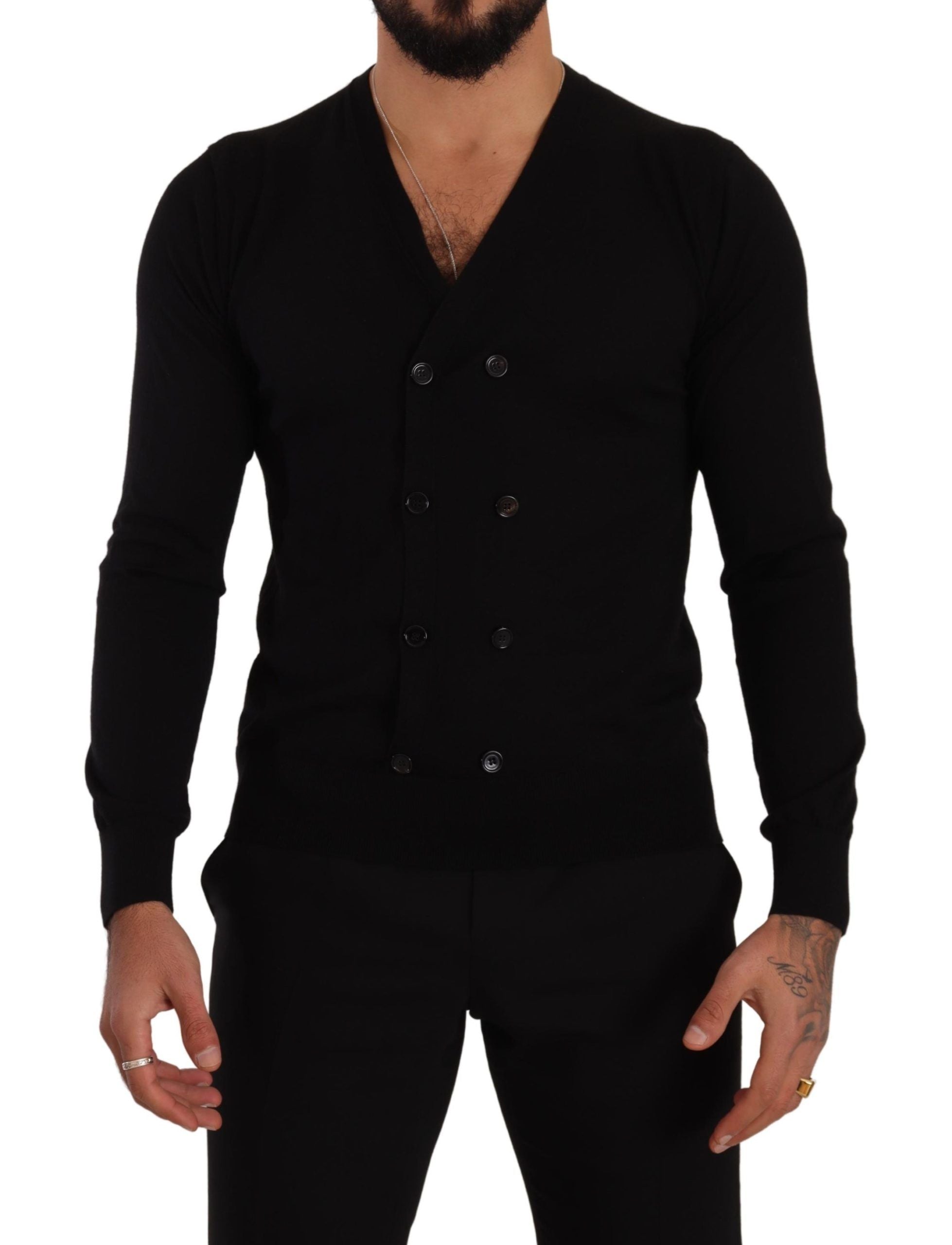 Dolce &amp; Gabbana Black button-front cashmere knit sweater
