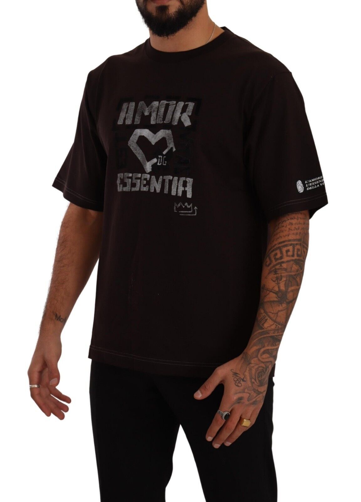 Dolce &amp; Gabbana Bordeaux cotton round-neck T-shirt with L-Amore print