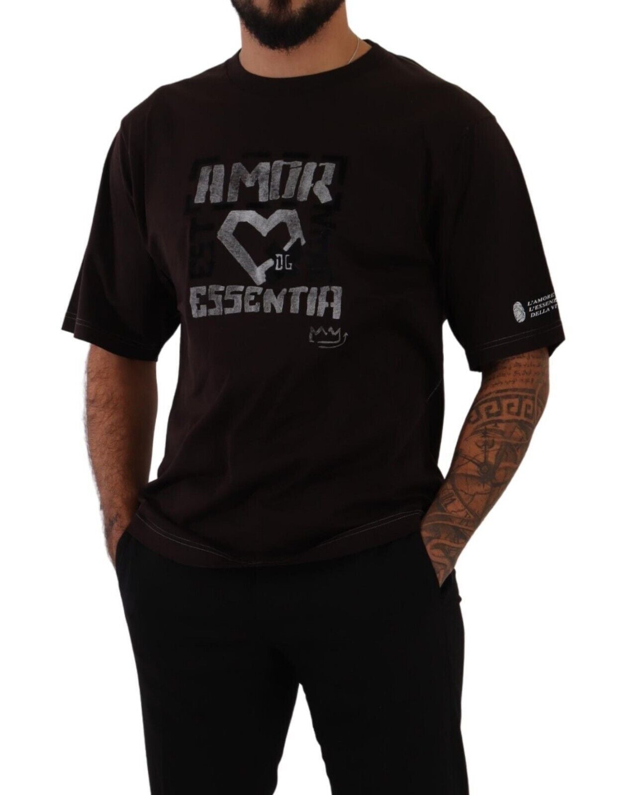 Dolce &amp; Gabbana Bordeaux cotton round-neck T-shirt with L-Amore print