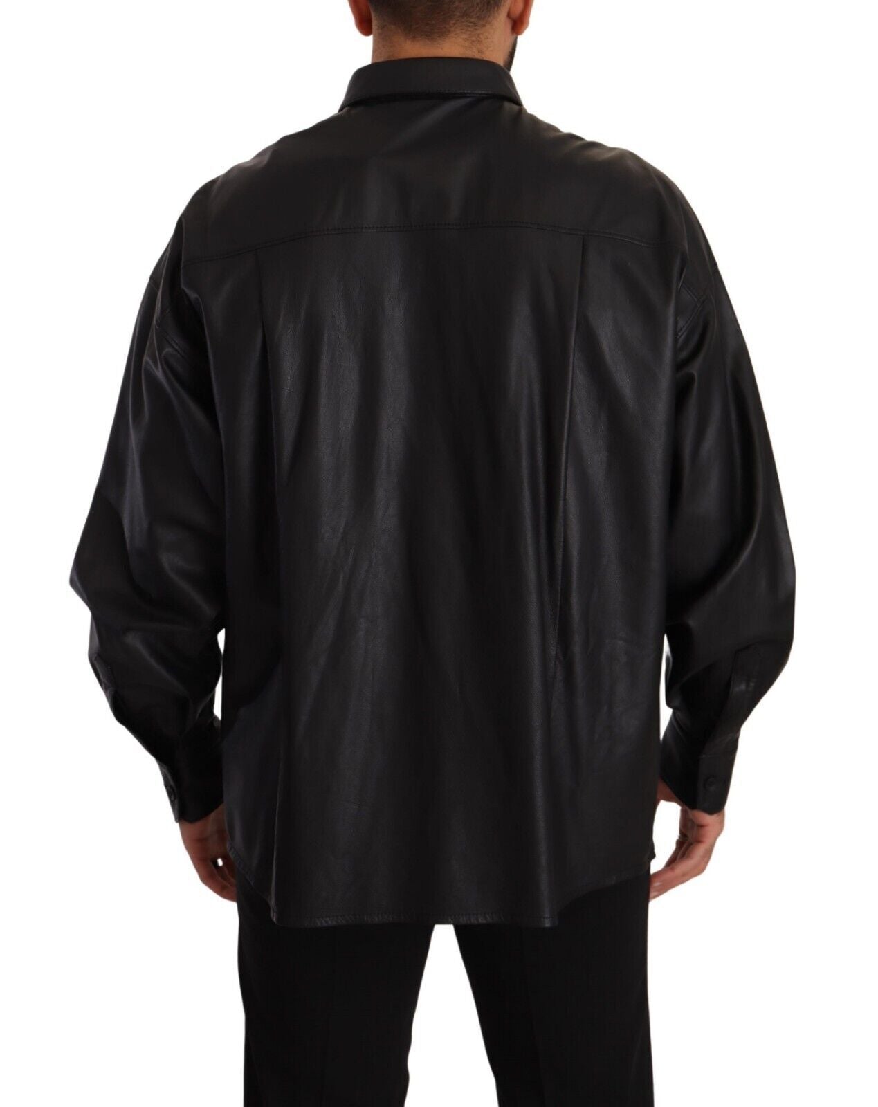 Dolce &amp; Gabbana Black Leather Jacket with Buttons for Men with Collar