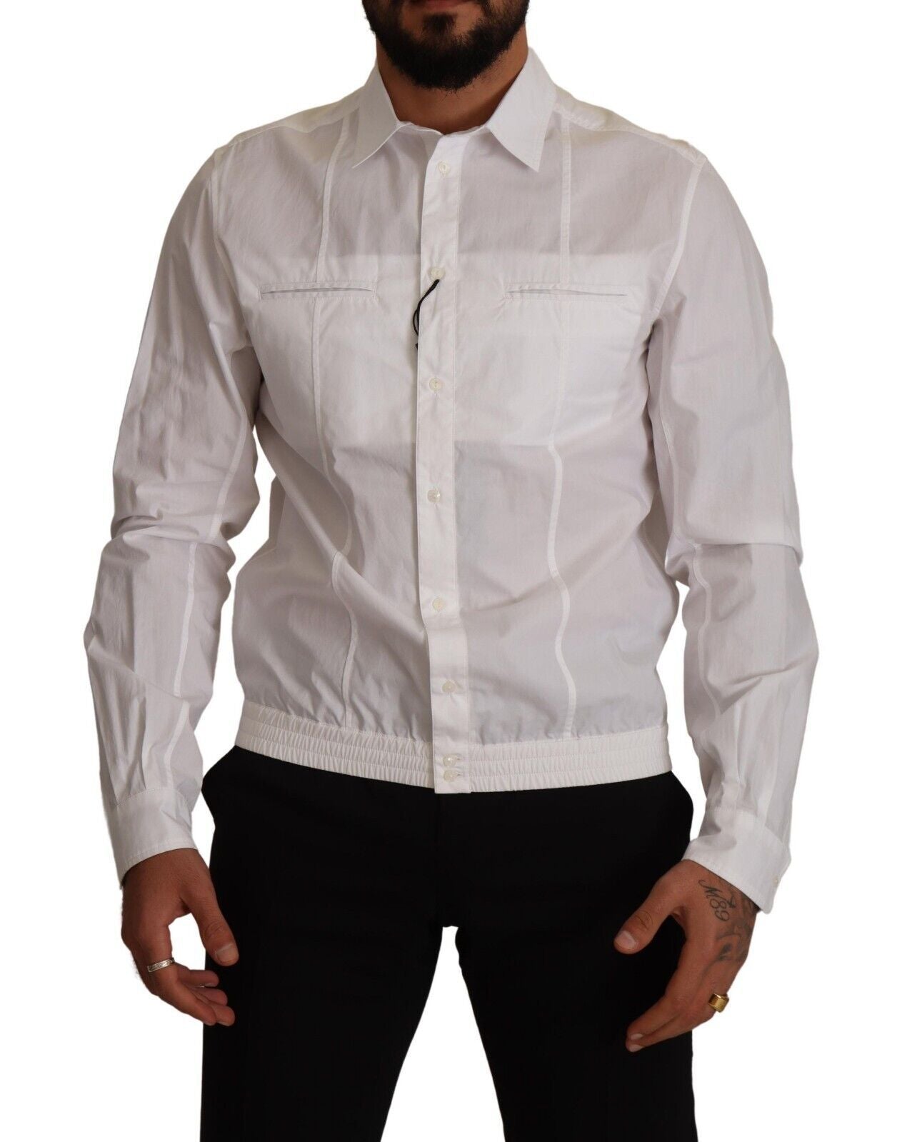Dolce &amp; Gabbana White cotton collared button shirt for men