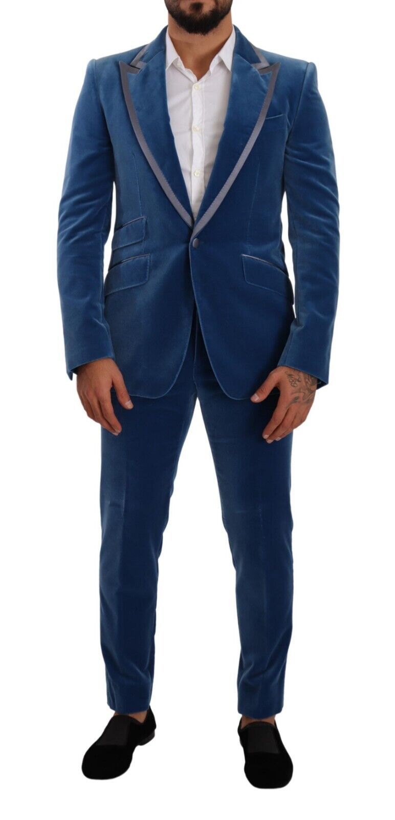 Dolce & Gabbana Blauer SICILIA Samt Slim Fit 2 Stück Anzug